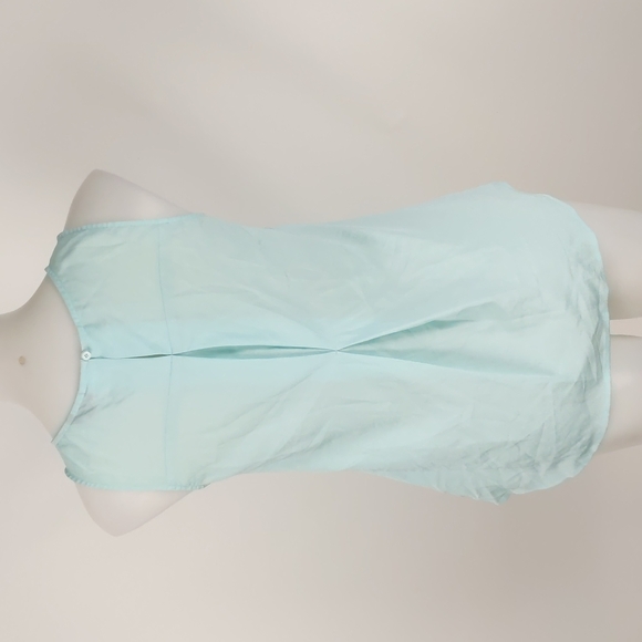 Cue Women's Top Size 6 Mint Green Sleeveless Round Neck Keyhole Button Gathered - Picture 8 of 16